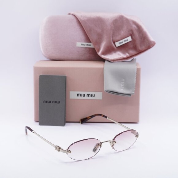 Miu Miu MUA54S ZVN70O Oval Sunglasses – Pale Gold / Clear to Pink
